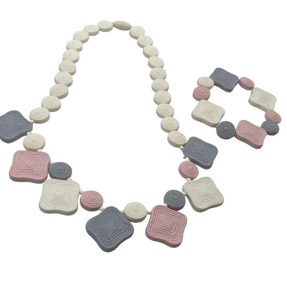 Vintage pastel tile necklace bracelet set.